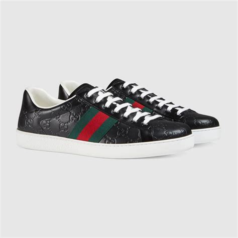 ace gucci signature sneaker black gucci signature|gucci ace gg suede sneakers.